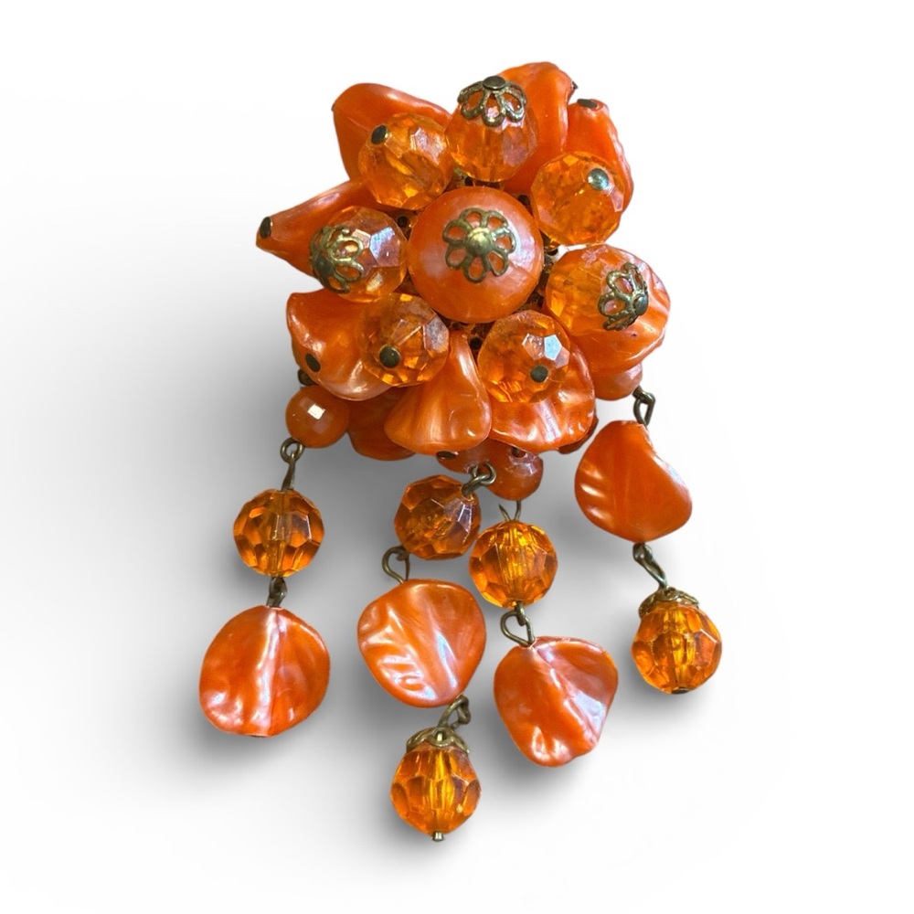 West Germany Orange Cascading Floral Brooch